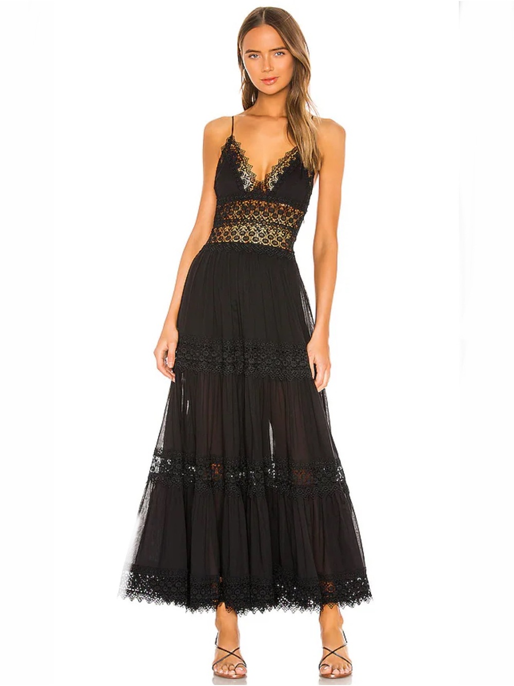 NWT New Elan lace tiered maxi dress in black SIZE S